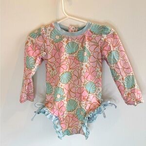 Girls Long Sleeve Rash Guard with Front Zipper - Seashell 12-18m